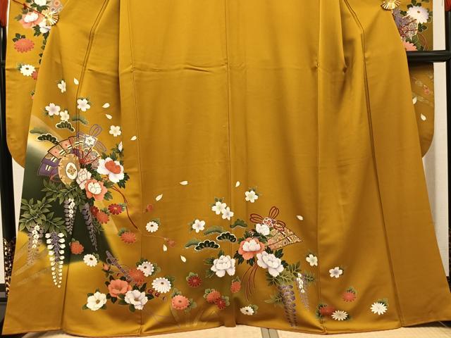 平和屋着物●豪華振袖 駒刺繍 檜扇楽器草花文 暈し染め 金彩 正絹 逸品 AABK5330ph