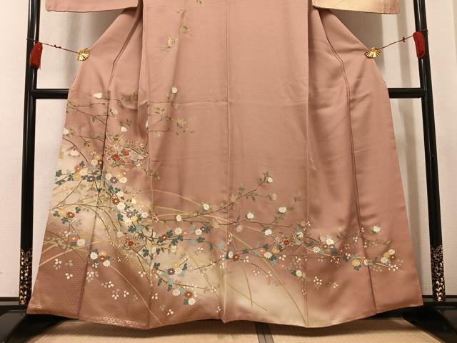 平和屋着物●訪問着 中国三大刺繍 汕頭刺繍 スワトウ刺繍 地紙花文 金彩 正絹 逸品 AABK5332ph