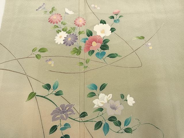 平和屋着物●訪問着 友禅 枝花文 暈し染め 正絹 逸品 未使用 AABK5341ph