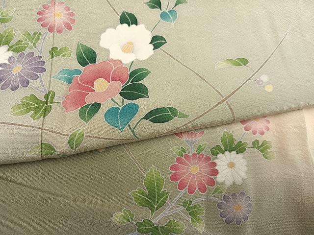 平和屋着物●訪問着 友禅 枝花文 暈し染め 正絹 逸品 未使用 AABK5341ph