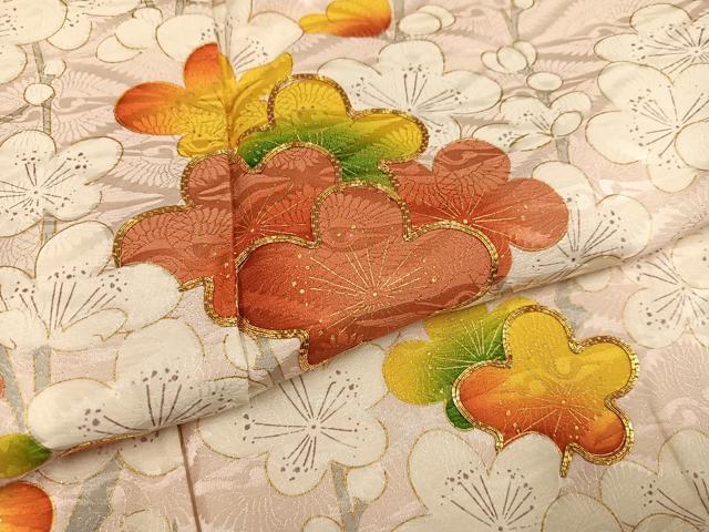 平和屋着物●豪華振袖 駒刺繍 梅 金彩 正絹 逸品 AABK5353ph