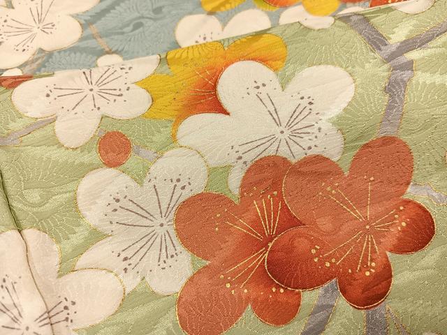 平和屋着物●豪華振袖 駒刺繍 梅 金彩 正絹 逸品 AABK5353ph