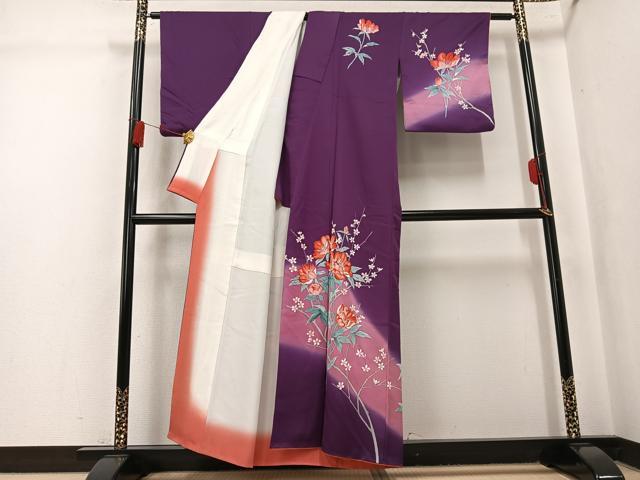 平和屋着物●訪問着 手描き 枝花文 暈し染め 正絹 逸品 AABK5357ph