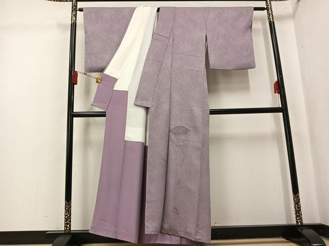 平和屋着物●無地絵羽訪問着 総刺繍 中国三大刺繍 スワトウ刺繍 汕頭刺繍 扇面花地紋 鳩羽鼠色 正絹 逸品 AABK5358ph