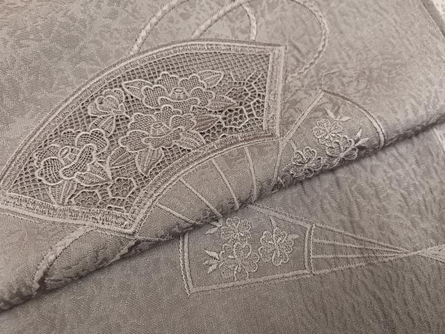 平和屋着物●無地絵羽訪問着 総刺繍 中国三大刺繍 スワトウ刺繍 汕頭刺繍 扇面花地紋 鳩羽鼠色 正絹 逸品 AABK5358ph