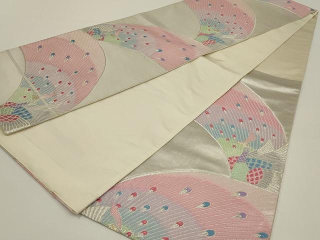 平和屋着物◎六通柄袋帯 唐織 孔雀文 金銀糸 正絹 逸品 AABK5383ou