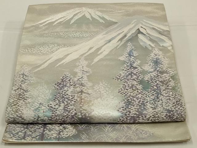 平和屋着物◎六通柄袋帯 唐織 遠山文 雪景色 銀糸 正絹 逸品 AABK5394ou