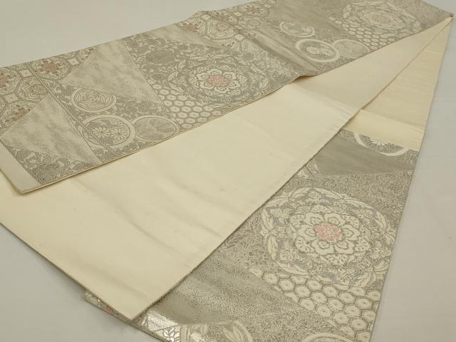 平和屋着物◎六通柄袋帯 唐織 切り嵌め正倉院花文 銀糸 正絹 逸品 AABK5395ou