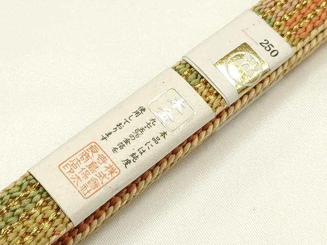 平和屋着物●大正十四年創業 和装小物の老舗 三ッ杵印 紐の渡敬 帯締め 平組 本金箔 木箱付き 正絹 逸品 未使用 AABK5452ay