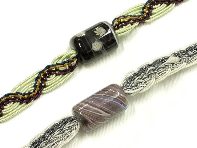 平和屋着物*夏物 和装小物 上質な帯締め2本セット 帯留め付き レース組 蜻蛉玉 逸品 AABK5491ay