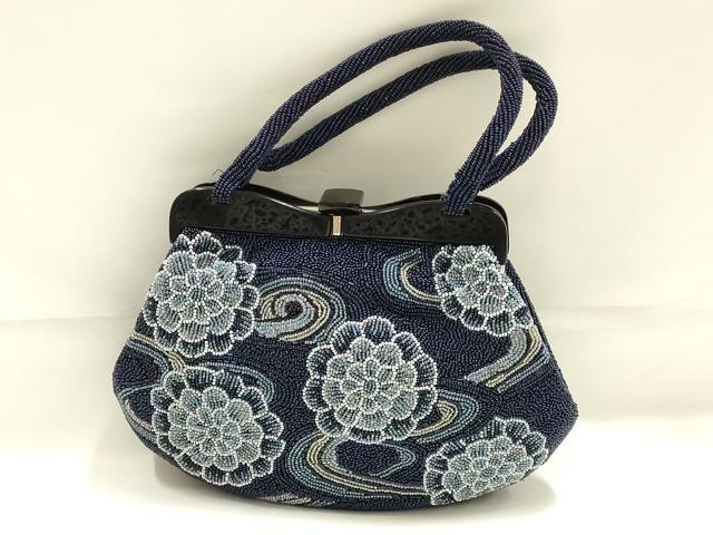 平和屋着物●和装小物 和装バッグ ハンドバッグ ビーズバッグ 流水花文 逸品 AABK5493ay