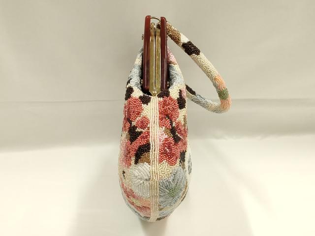 平和屋着物●和装小物 和装バッグ ハンドバッグ ビーズバッグ 花柄 逸品 AABK5499ay