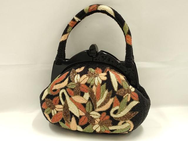 平和屋着物●和装小物 和装バッグ ハンドバッグ ビーズバッグ 花柄 逸品 AABK5505ay
