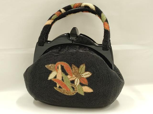 平和屋着物●和装小物 和装バッグ ハンドバッグ ビーズバッグ 花柄 逸品 AABK5505ay
