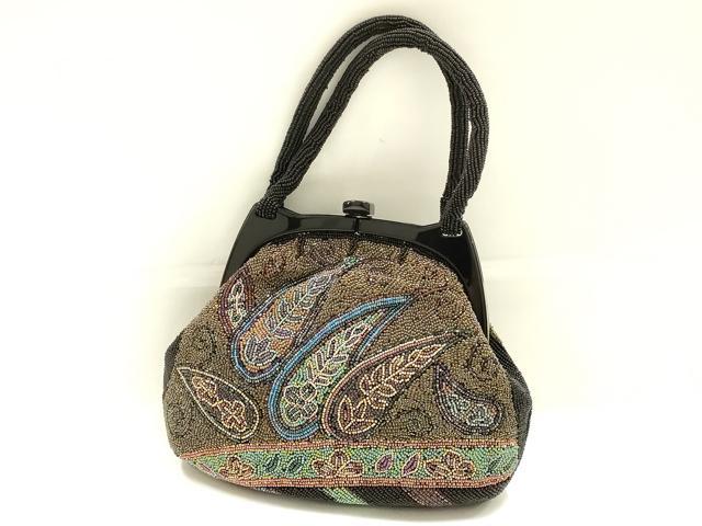 平和屋着物●和装小物 和装バッグ ハンドバッグ ビーズバッグ ペイズリー 花 逸品 AABK5506ay
