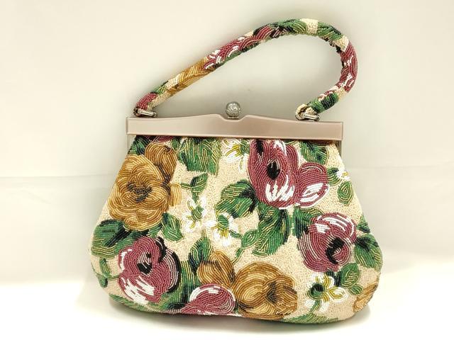 平和屋着物●和装小物 和装バッグ ハンドバッグ ビーズバッグ 花柄 逸品 AABK5508ay