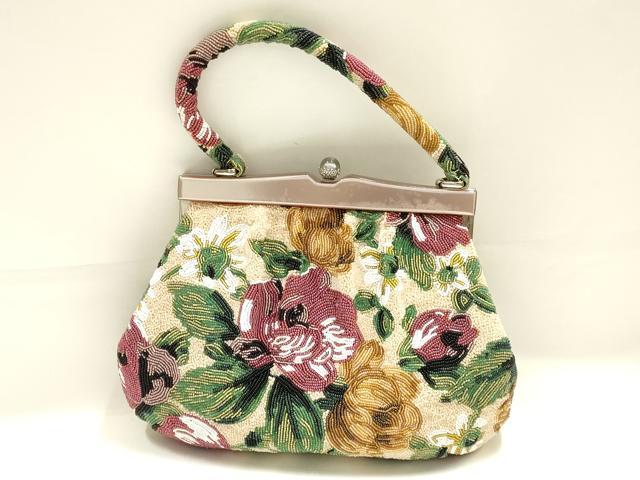 平和屋着物●和装小物 和装バッグ ハンドバッグ ビーズバッグ 花柄 逸品 AABK5508ay