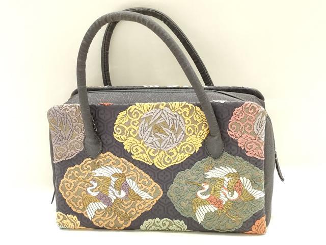 平和屋着物●和装小物 和装バッグ ハンドバッグ 利休バッグ 飛鶴 笹 金糸 帯地使用 逸品 AABK5519ay