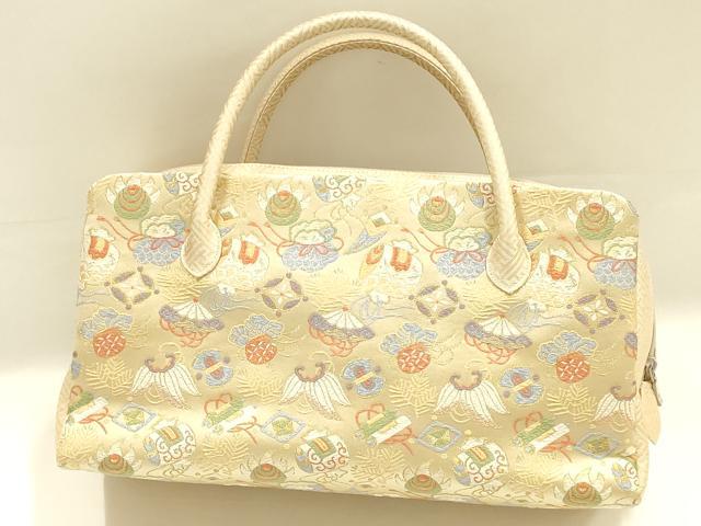 平和屋着物●和装小物 和装バッグ ハンドバッグ 利休バッグ 宝尽くし 金糸 帯地使用 逸品 AABK5520ay