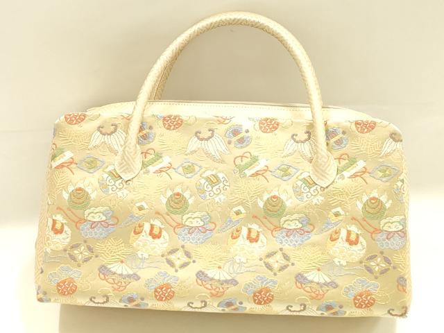 平和屋着物●和装小物 和装バッグ ハンドバッグ 利休バッグ 宝尽くし 金糸 帯地使用 逸品 AABK5520ay