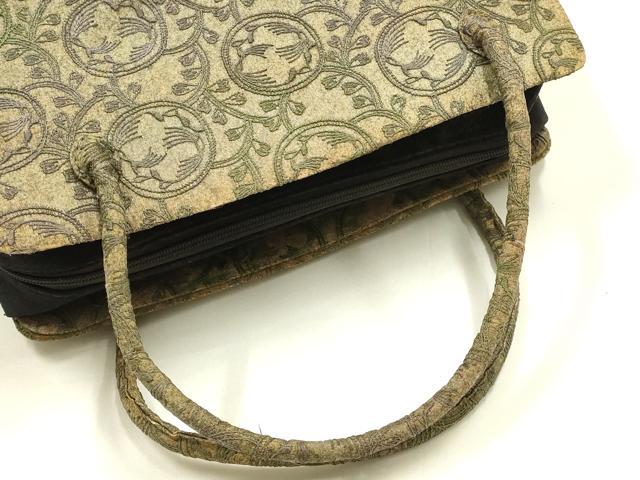 平和屋着物●和装小物 和装バッグ ハンドバッグ 利休バッグ 刺繍 蔦草文 帯地使用 逸品 AABK5522ay