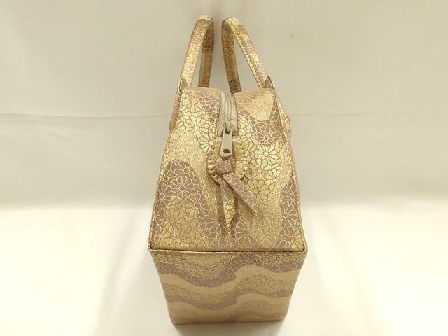 平和屋着物●和装小物 和装バッグ ハンドバッグ 利休バッグ 流水花文 菊尽くし 金糸 逸品 AABK5523ay