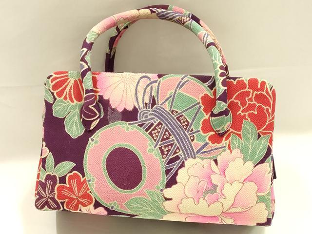 平和屋着物●和装小物 和装バッグ ハンドバッグ 利休バッグ 花楽器文 帯地使用 逸品 AABK5527ay