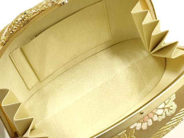 平和屋着物●和装小物 和装バッグ ハンドバッグ 草花文 金糸 帯地使用 逸品 AABK5535ay