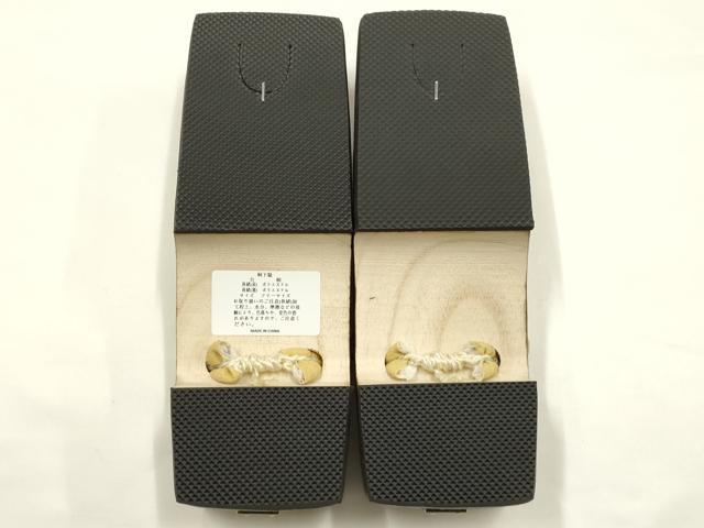 平和屋着物●岡重謹製 OKAJIMA 和装小物 下駄 桐下駄 茶 友禅柄鼻緒 象更紗 浴衣 夏着物 共箱付き 逸品 未使用 AABK5557ay