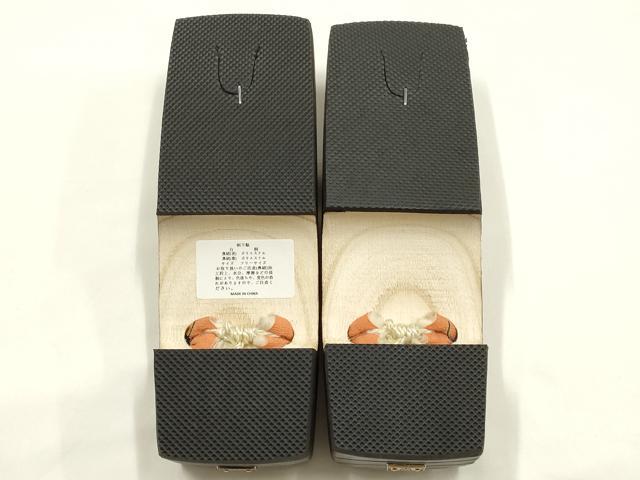平和屋着物●岡重謹製 OKAJIMA 和装小物 下駄 桐下駄 茶 友禅柄鼻緒 象更紗 浴衣 夏着物 共箱付き 逸品 未使用 AABK5562ay
