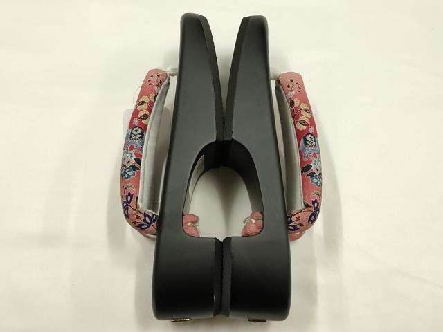 平和屋着物●岡重謹製 OKAJIMA 和装小物 下駄 桐下駄 黒 友禅柄鼻緒 象更紗 浴衣 夏着物 共箱付き 逸品 未使用 AABK5565ay