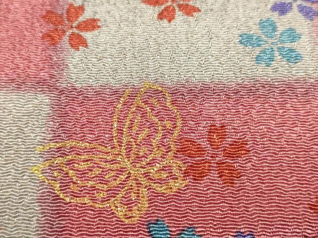 平和屋着物▼和装小物 和装バッグ ハンドバッグ 舞蝶花文 市松 金彩 華美裳 逸品 未使用 AABK5576ay