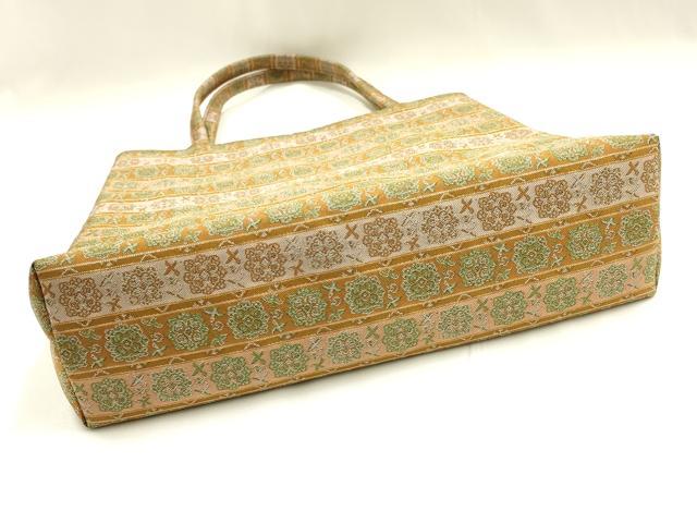 平和屋着物▼和装小物 和装バッグ ハンドバッグ トートバッグ 花鳥文 金糸 春草 逸品 未使用 AABK5578ay