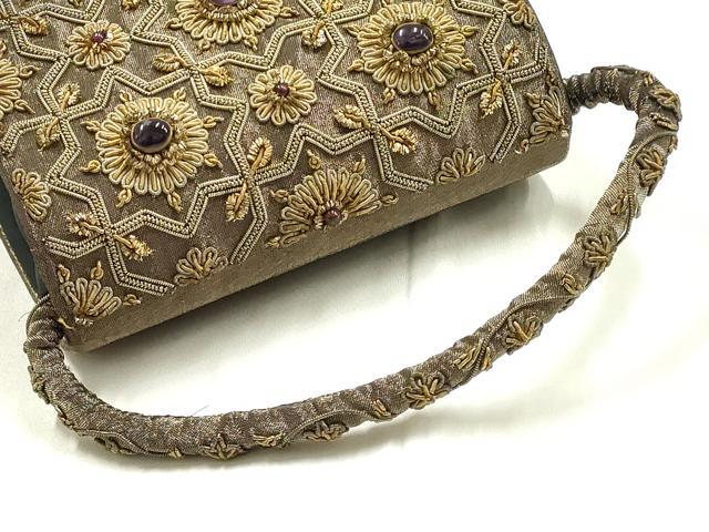 平和屋着物●和装小物 和装バッグ ハンドバッグ インド ザリ刺繍 アメジスト 天然石 逸品 AABK5581ay