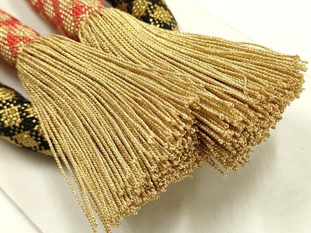 平和屋着物●和装小物 上質な帯締め 丸ぐけ 格子 金糸 撚り房 ぜんび 正絹 逸品 未使用 AABK5589ay