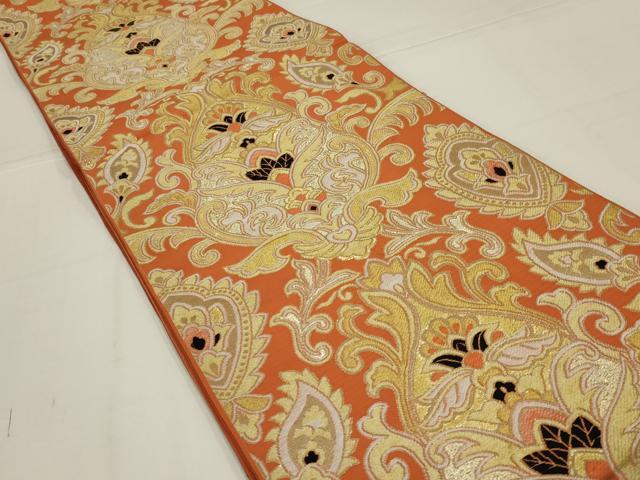 平和屋着物◎六通柄袋帯 更紗花文 金糸 正絹 逸品 AABK5614ou