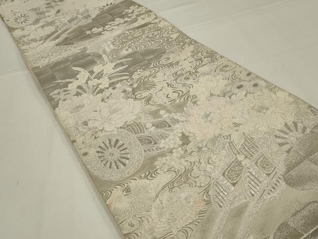 平和屋着物◎六通柄袋帯 唐織 花車文 銀糸 正絹 逸品 AABK5638ou