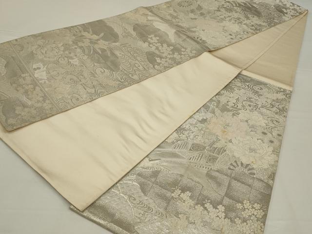 平和屋着物◎六通柄袋帯 唐織 花車文 銀糸 正絹 逸品 AABK5638ou