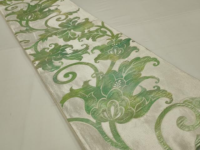 平和屋着物◎六通柄袋帯 花唐草文 銀糸 正絹 逸品 AABK5640ou