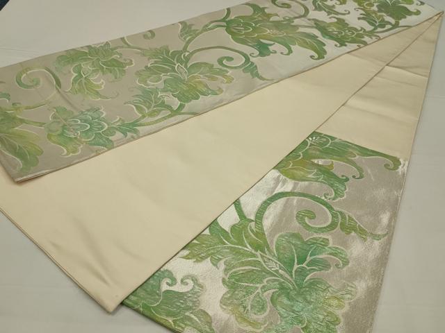 平和屋着物◎六通柄袋帯 花唐草文 銀糸 正絹 逸品 AABK5640ou