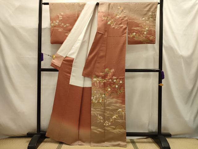 平和屋着物■訪問着 駒刺繍 流水花籬文 暈し染め 金彩 正絹 逸品 AABK5645sx