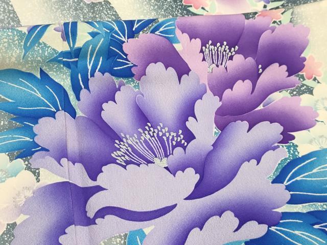 平和屋着物■豪華振袖 流水花文 暈し染め 銀彩 正絹 逸品 AABK5657sx