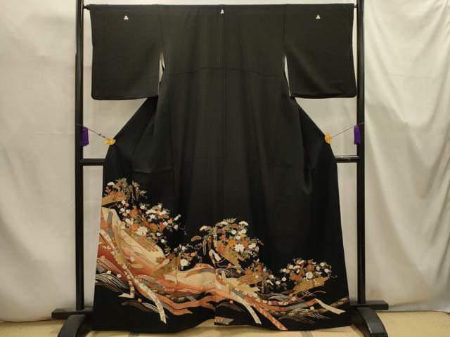 平和屋着物■豪華黒留袖 松竹梅束ね熨斗花文 暈し染め 金彩 正絹 逸品 AABK5660sx