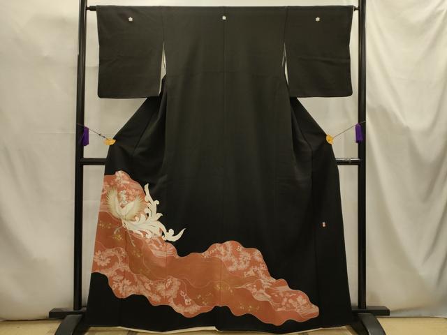 平和屋着物■豪華黒留袖 作家物 刺繍 道長鳳凰花文 金糸 金彩 正絹 逸品 AABK5661sx