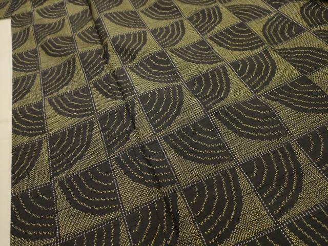 平和屋着物■上質な紬 幾何学文様 黒地 正絹 逸品 AABK5679sx