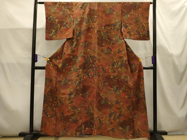 平和屋着物■上質な小紋 檜扇花文 暈し染め 金彩 正絹 逸品 AABK5691sx
