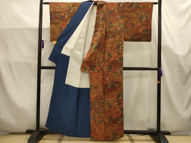 平和屋着物■上質な小紋 檜扇花文 暈し染め 金彩 正絹 逸品 AABK5691sx
