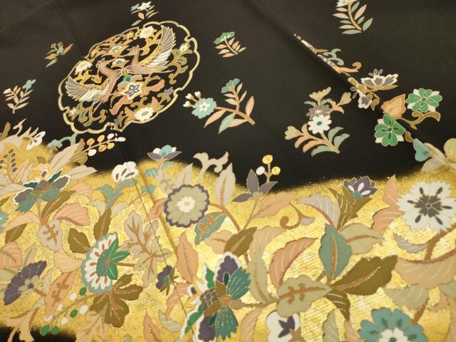 平和屋着物■豪華黒留袖 駒刺繍 雪輪双鳥花文 暈し染め 金彩 正絹 逸品 AABK5693sx