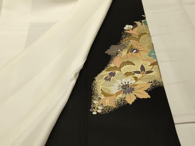 平和屋着物■豪華黒留袖 駒刺繍 雪輪双鳥花文 暈し染め 金彩 正絹 逸品 AABK5693sx