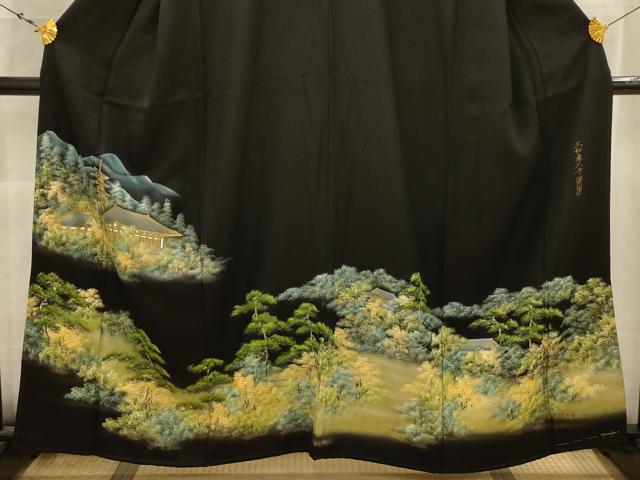 平和屋着物■豪華黒留袖 作家物 手描き 大和東大寺 暈し染め 金彩 正絹 逸品 AABK5703sx